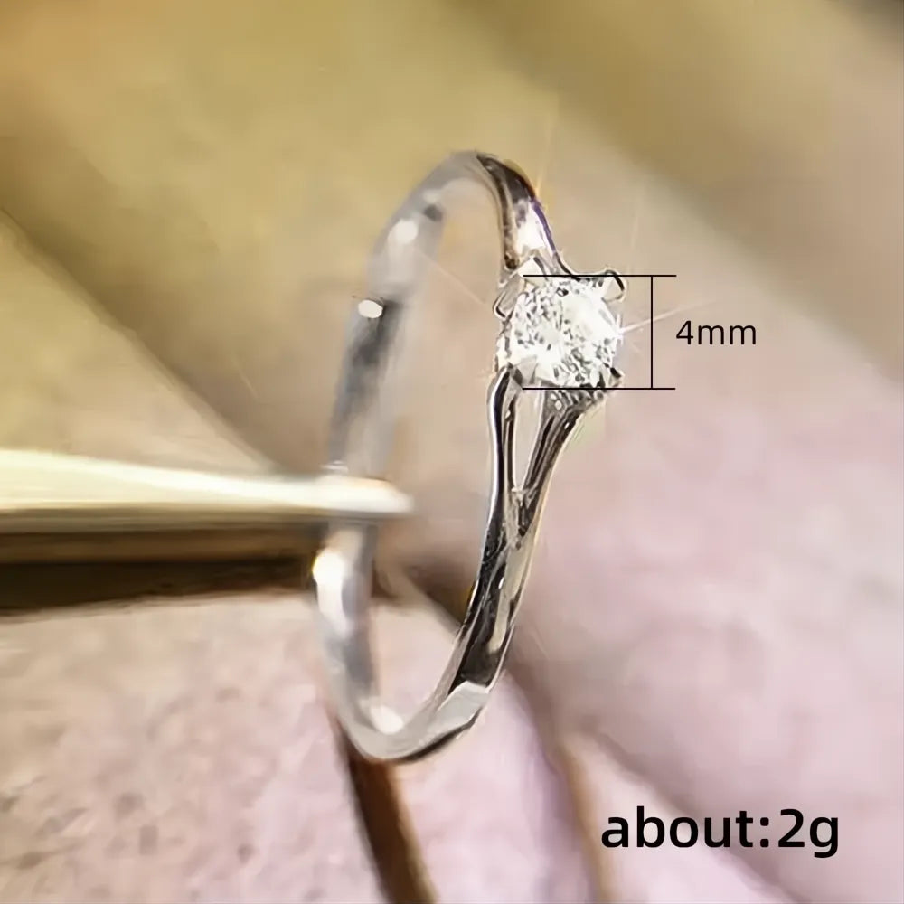 Minimalist Women's Wedding Ring 4MM Cubic Zirconia Brass Engagement Band Jewelry