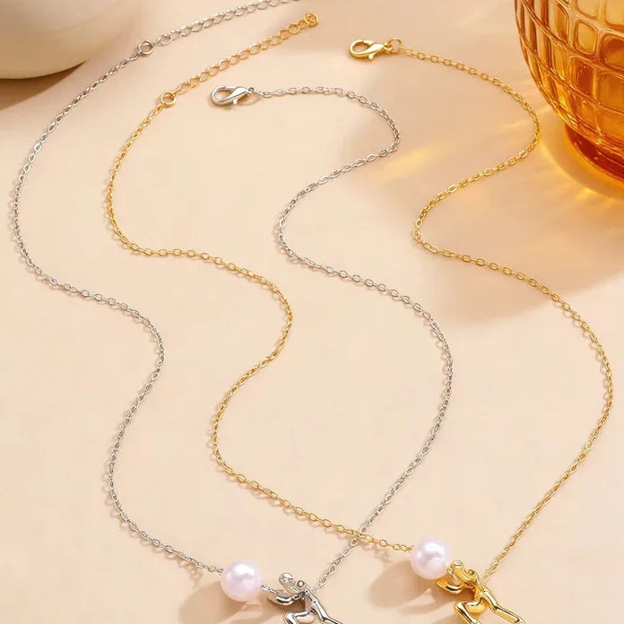 Adjustable Vintage Pearl Pendant Necklace for Women Zinc Alloy Jewelry Gift