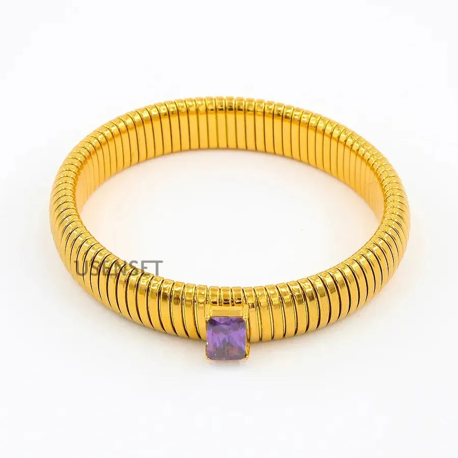 Hip Hop 18K Gold Plated Stainless Steel Wide Cuff Bracelet Crystal Bangle Jewelry