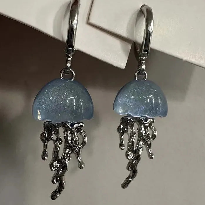 Blue Jellyfish Ocean Pendant Drop Earrings for Women Girls Jewelry Gift