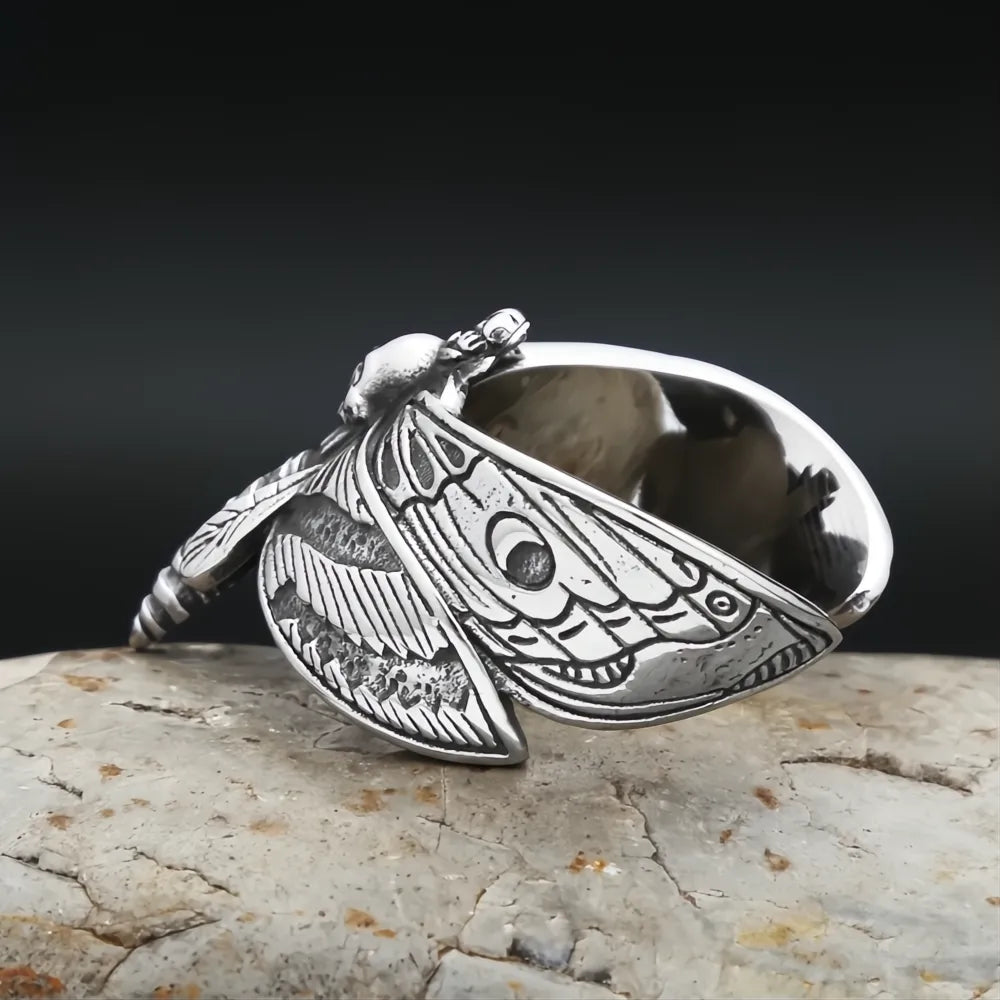 Gothic Stainless Steel Butterfly Skull Ring Punk Biker Jewelry for Men Women Gift