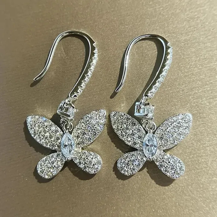 Butterfly Cubic Zirconia Dangle Earrings Silver Lightweight Statement Jewelry