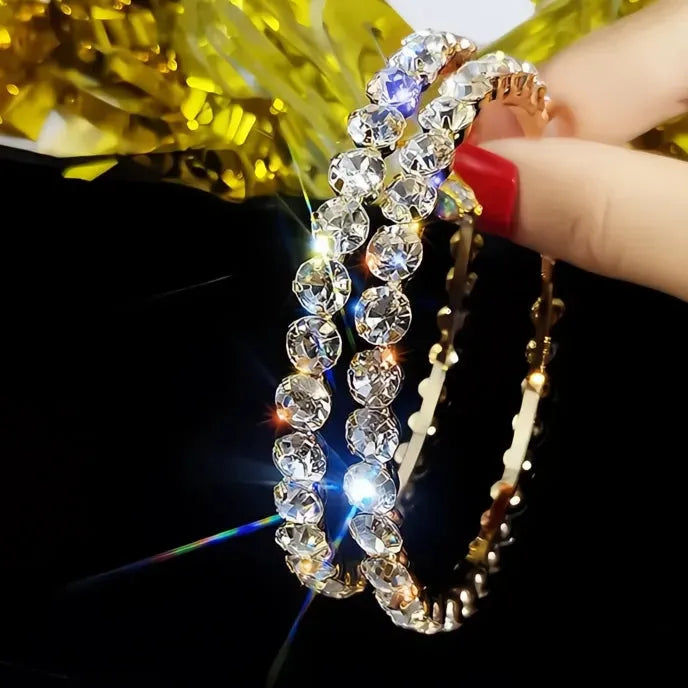 Big Hoop Earrings for Women with Round Cubic Zirconia Rhinestone Sparkling Fashion Jewelry