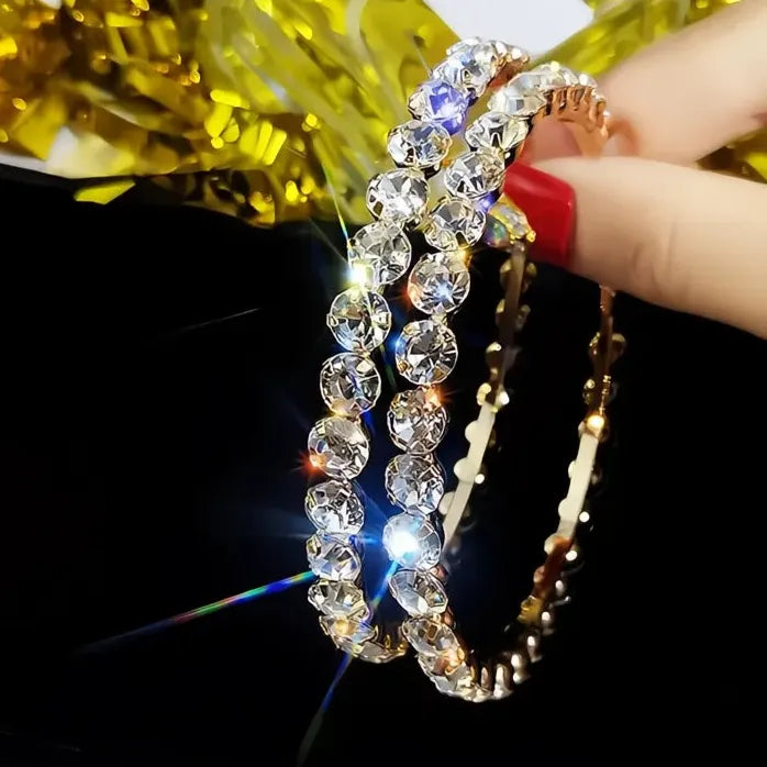 Big Hoop Earrings with Round Cubic Zirconia Rhinestones for Women