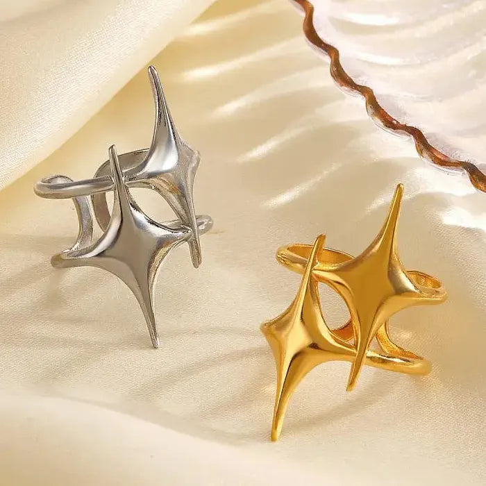 18K Gold Plated Stainless Steel Star Cross Open Ring Waterproof Jewelry Gift