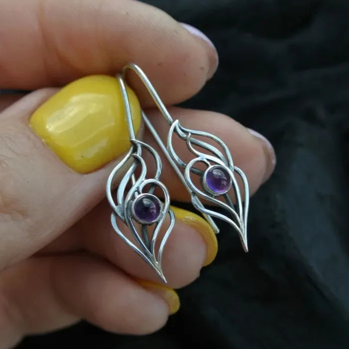 Retro Fashion Women's Purple Gemstone Drop Earrings Zinc Alloy Jewelry Gift