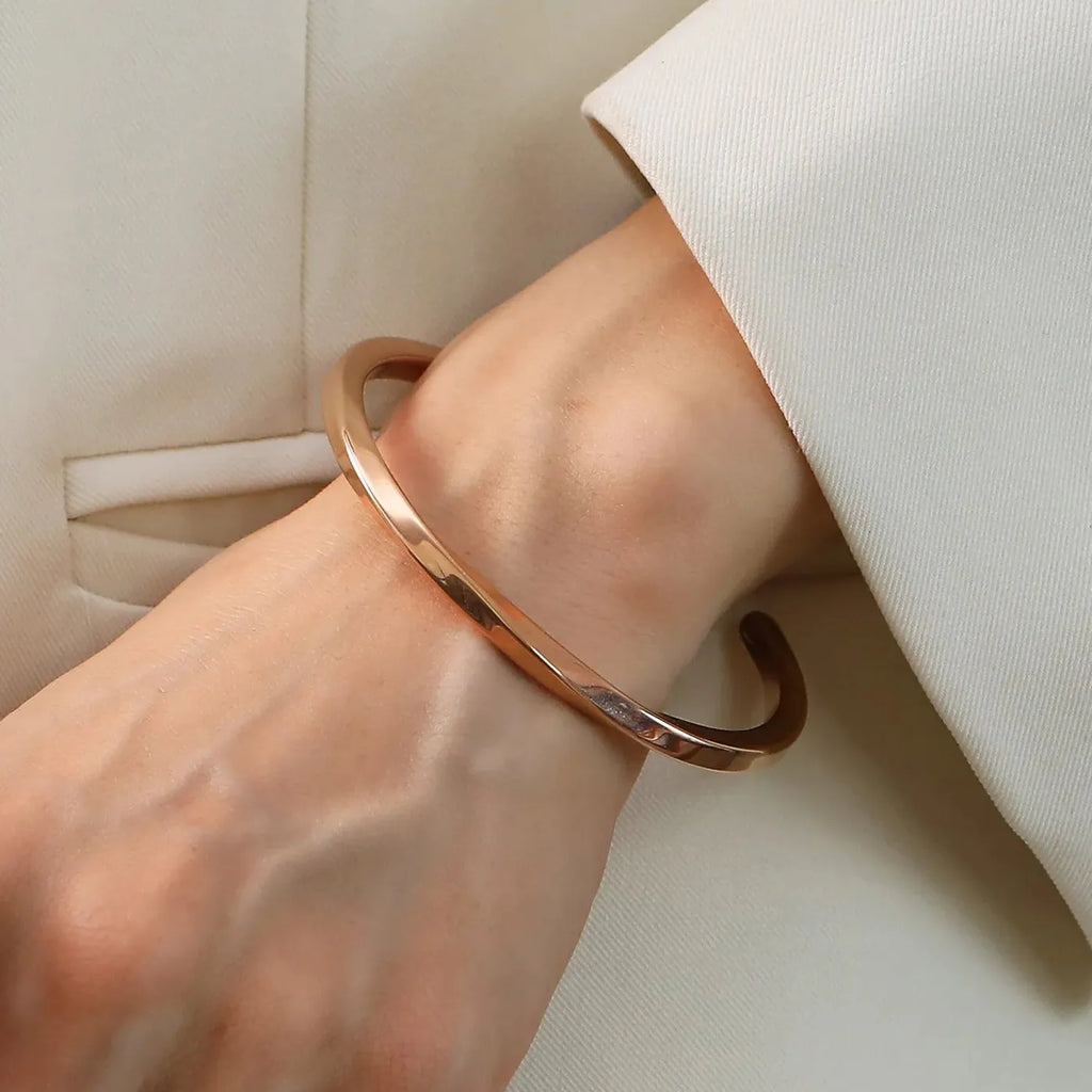 Minimalist Polished Twisted Stainless Steel Bangle Bracelet Women’s Punk Jewelry