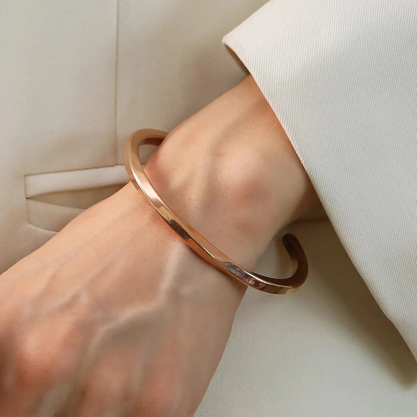 Minimalist Polished Twisted Stainless Steel Bangle Bracelet Women’s Punk Jewelry