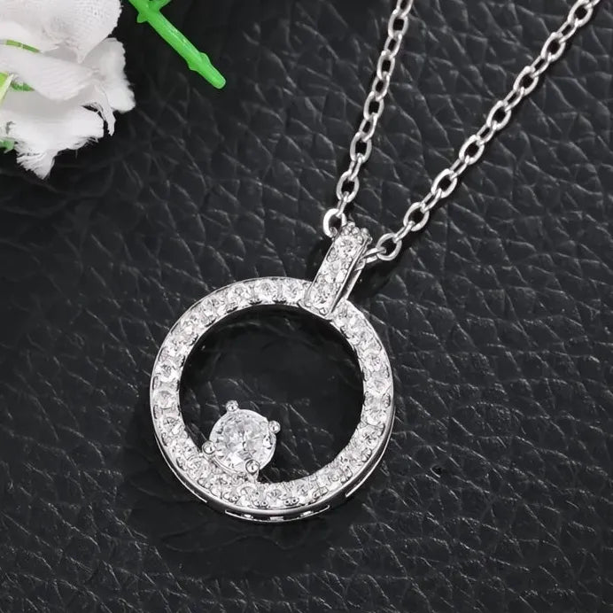 Modern Bridal Geometric Circle Pendant Necklace with White Cubic Zirconia