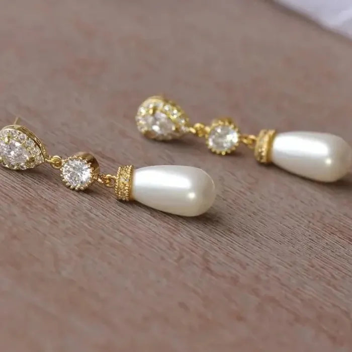 Elegant Imitation Pearl Drop Earrings with Cubic Zirconia for Women Wedding Party