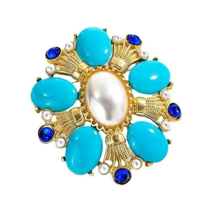 Vintage Geometric Rhinestone Brooch Antique Court Style for Women
