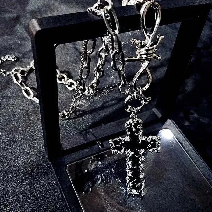 Gothic Cuban Chain Cross Pendant Necklace Unisex Vintage Fashion Jewelry