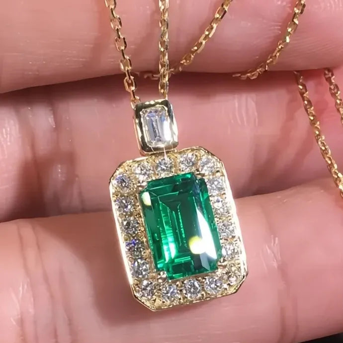 Gold Color Geometric Necklace Women Luxury Green Cubic Zirconia Bridal Gift