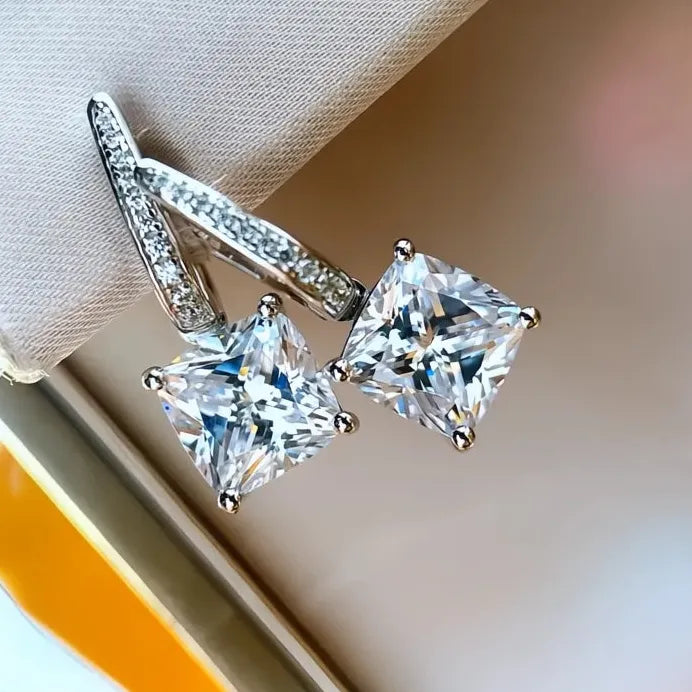Geometric Drop Earrings with Shining Princess CZ for Women’s Party & Wedding