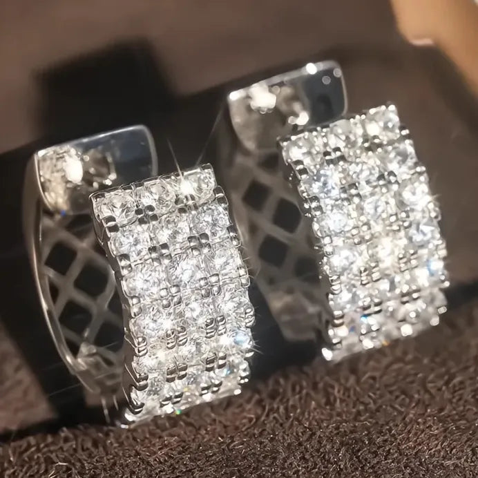 Women's Geometric Hoop Earrings with Sparkling Cubic Zirconia Stones