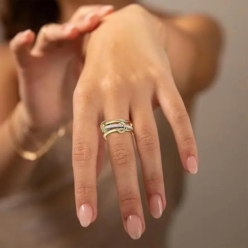Mix Color Three Layer Circular Mini Round Zircon CZ Copper Ring for Women