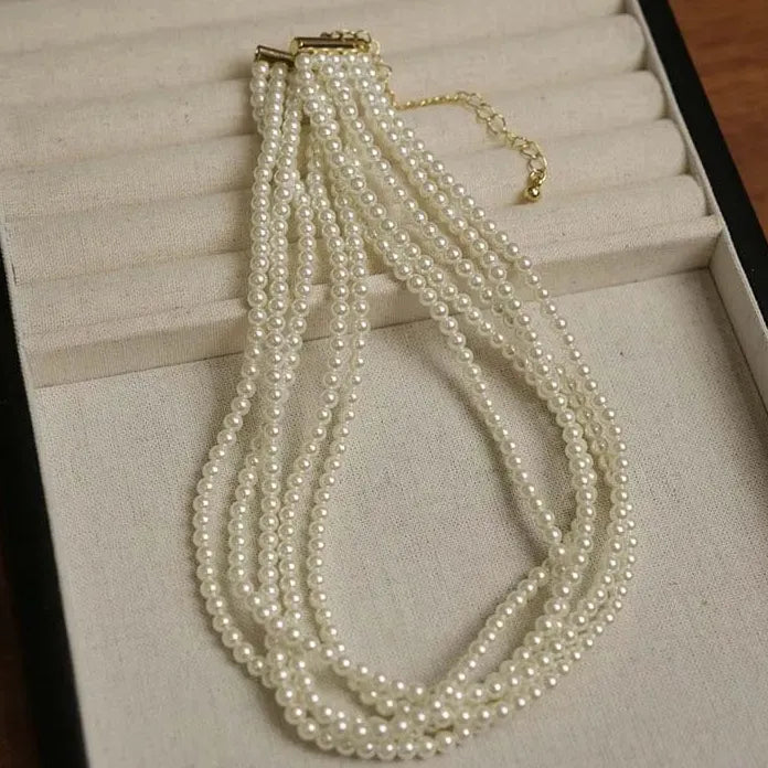 Vintage Multilayer Imitation Pearl Choker Necklace Women Wedding Jewelry Gift