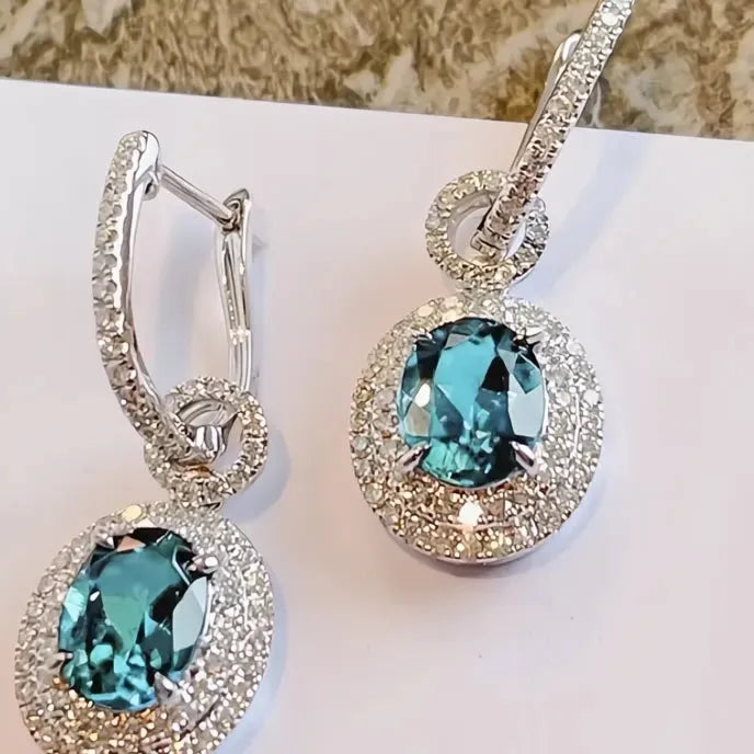 Sky Blue Cubic Zirconia Geometric Silver Color Women Dangle Earrings for Wedding Party Engagement Jewelry