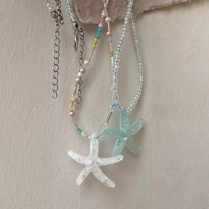 Y2K Resin Starfish Pendant Necklace for Women Trendy Summer Beach Jewelry