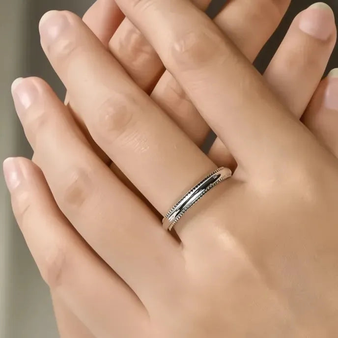 Minimalist Silver Tone Geometric Brass Ring for Women Wedding Engagement Band Jewelry