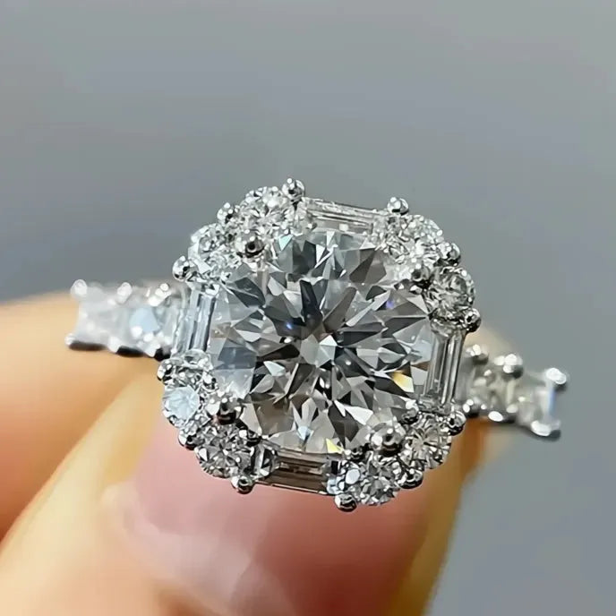 Women's Brass Wedding Party Ring Cubic Zirconia Geometric Inlaid Trendy Jewelry
