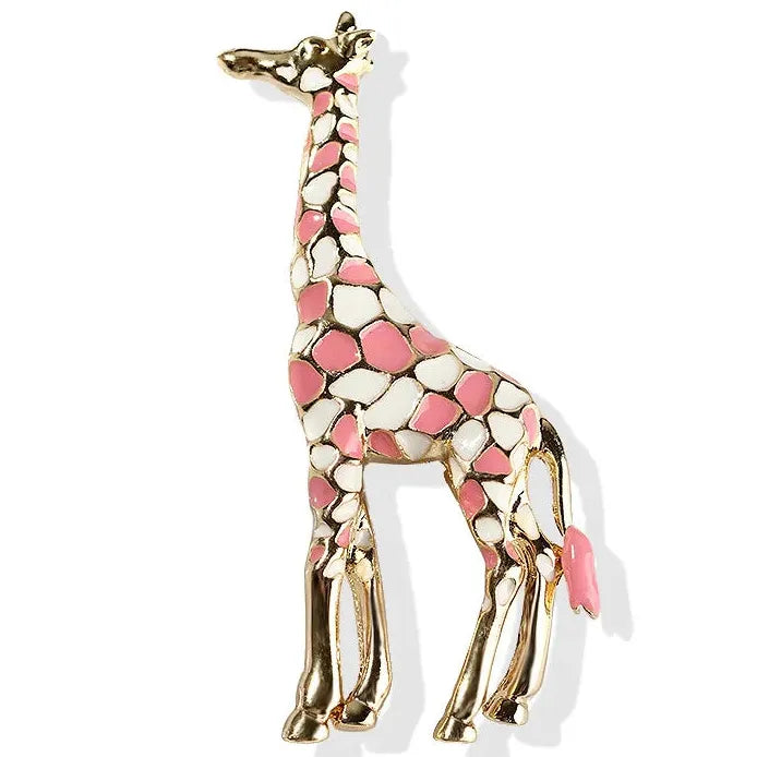 Gold Enamel Giraffe Brooch Animal Pin for Women Stylish Gift