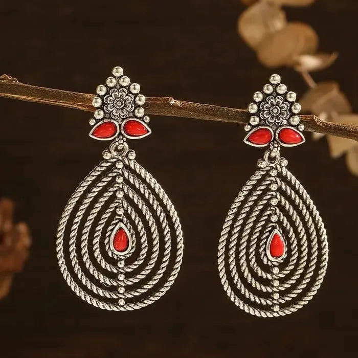 Vintage Ethnic Feng Shui Zinc Alloy Drop Hollow Earrings for Women Bohemian Jewelry