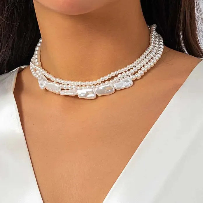 Vintage White Imitation Pearl Multilayer Choker Necklace Women Wedding Jewelry