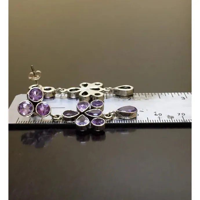 Vintage Bohemian Women's Purple Crystal Drop Earrings Ethnic Pendant Jewelry Gift