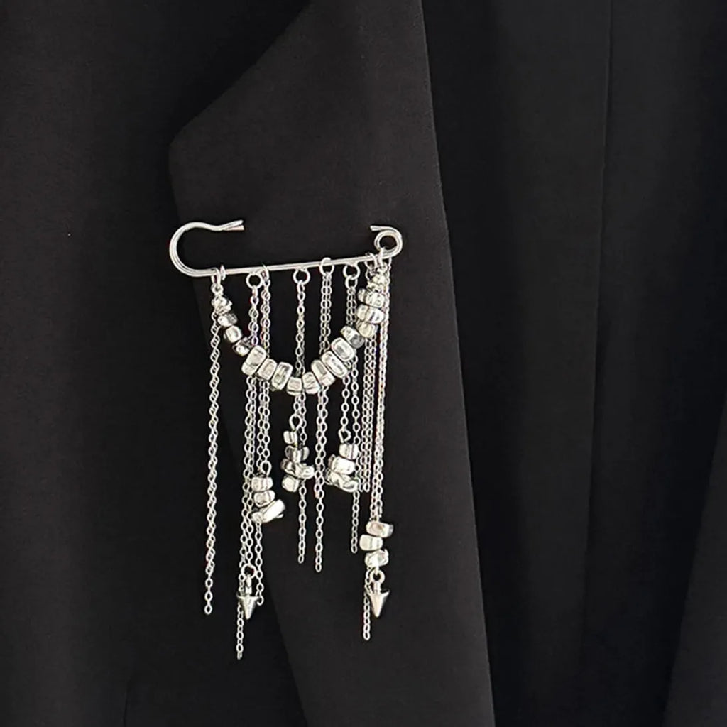 Heart Tassel Brooch Zinc Alloy Multi-Layer Chain Punk Jewelry for Women