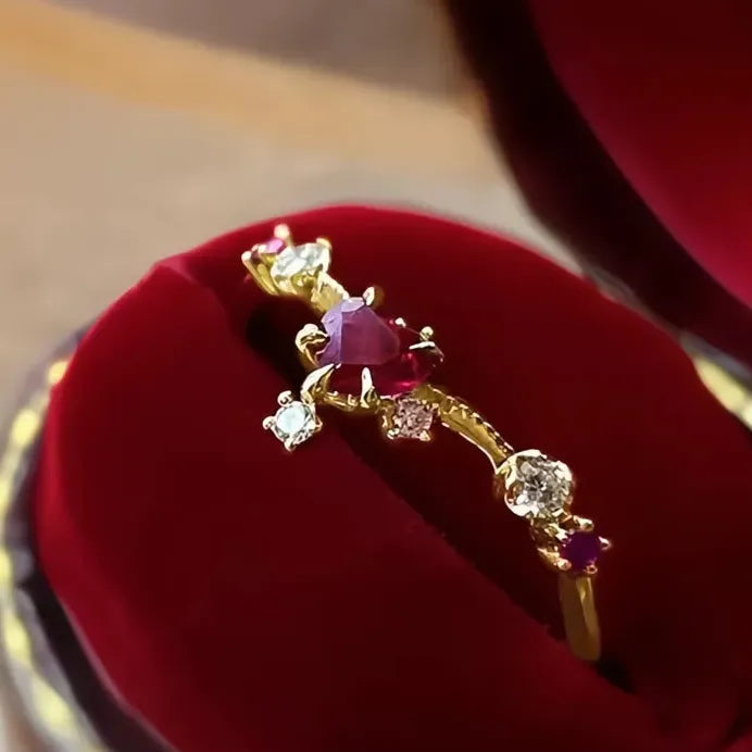 Geometric Cubic Zirconia Wedding Band Ring for Women Red Heart Gift