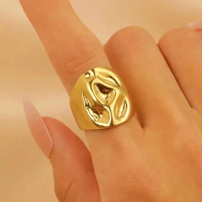 Stainless Steel Irregular Wide Open Ring Unisex Punk Jewelry for Men Women