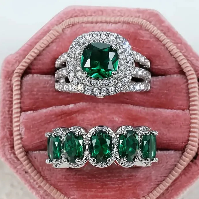 2Pcs Women’s Wedding Rings Set Brass Cubic Zirconia Geometric Bridal Jewelry