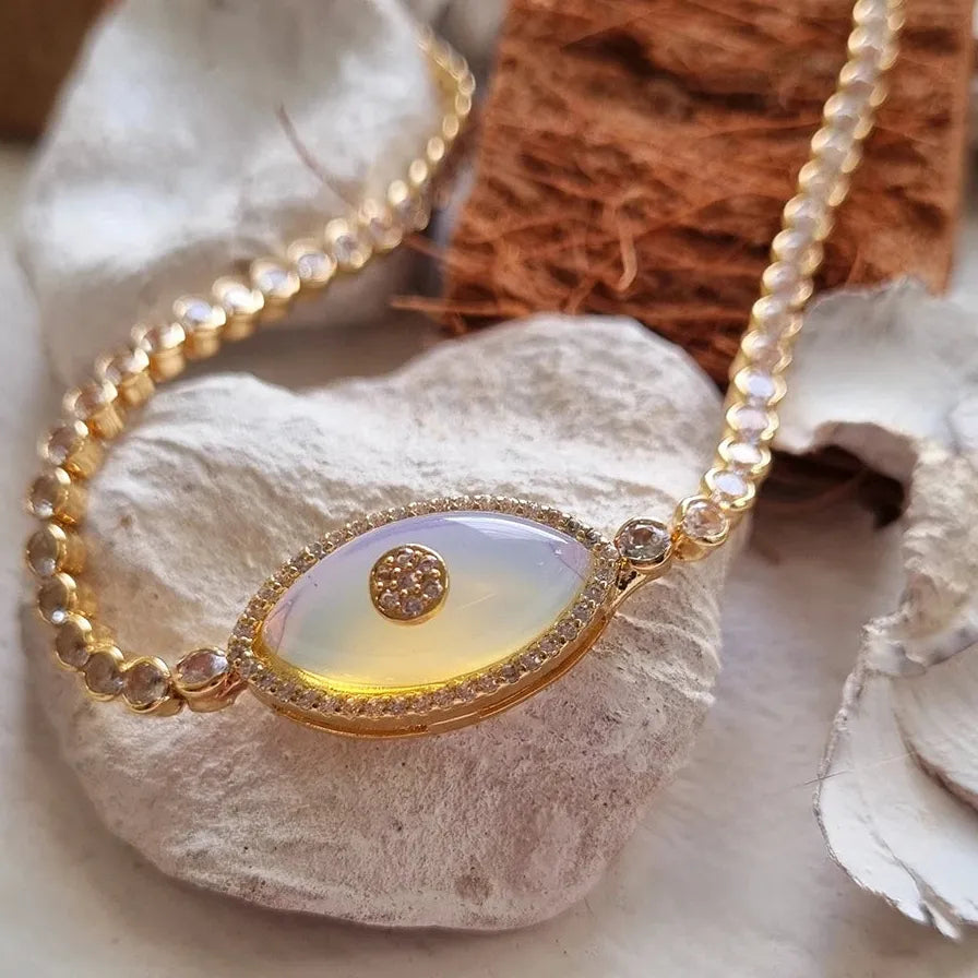 18K Gold Plated Turkey Rhinestone Evil Eye Opal Turquoise Zircon Choker Necklace