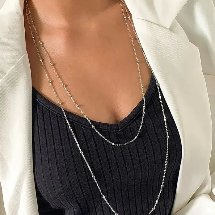 Vintage Silver Round Bead Multi-Layered Pendant Necklace for Women 2024