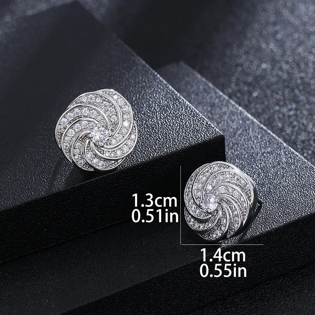Eternity Green CZ Stud Earrings Gold Color Copper Bridal Wedding Jewelry