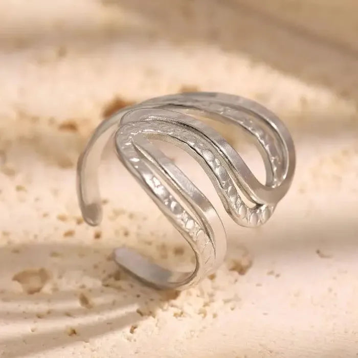 Adjustable Stainless Steel Hollow Snake Ring Twisted Lines Unisex Jewelry