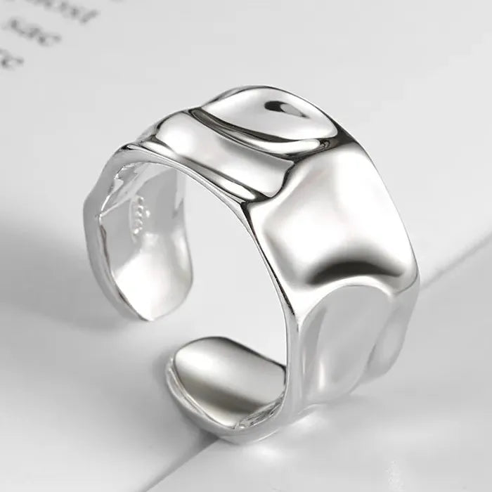 Korean Silver Geometric Rectangle Cross Adjustable Ring for Women Jewelry Gift