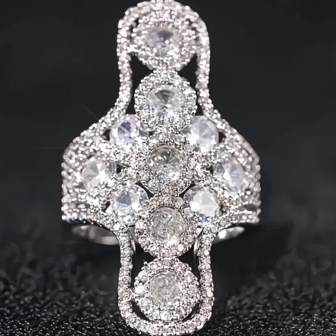Geometric Women’s Cocktail Ring Brass Cubic Zirconia Wedding Jewelry