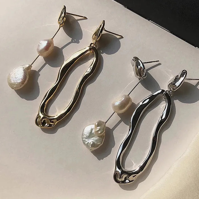 Asymmetric Long Zinc Alloy Pearl Stud Earrings for Women Girls Gifts