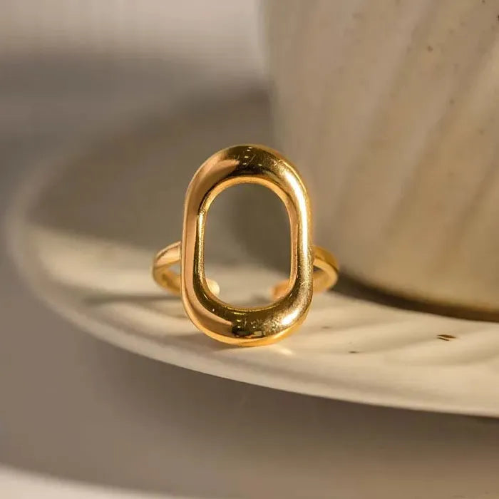 Vintage Gold Stainless Steel Geometric Hollow Square Ring Waterproof Jewelry Gift