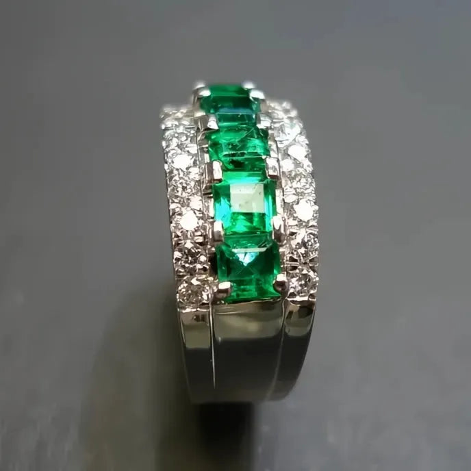 Luxury Dark Green Square Cubic Zirconia Wedding Band Ring for Women Silver Brass Fashion Jewelry