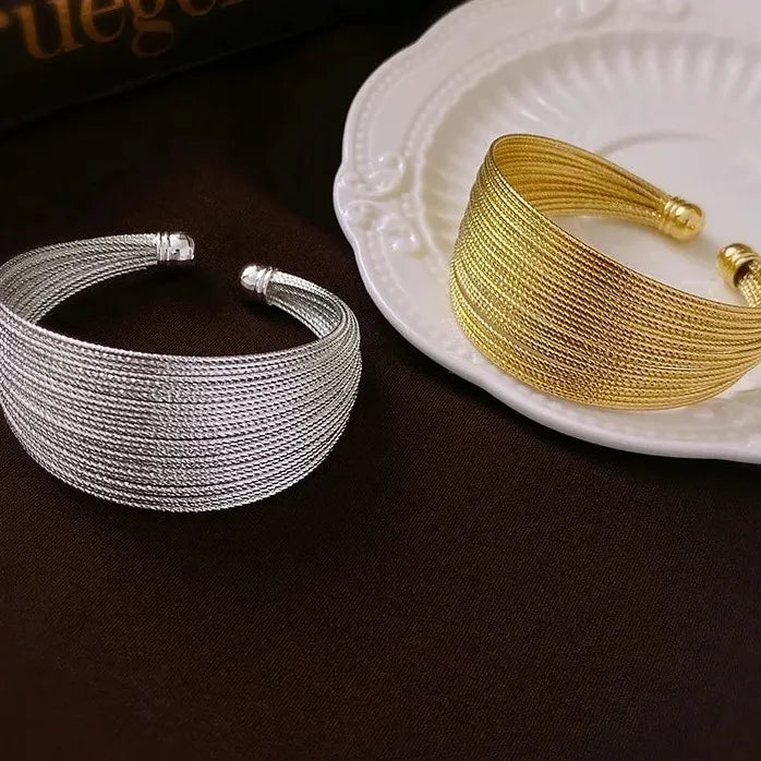 Gold Color Multi-Layer Open Cuff Bracelet Women Punk Goth Grunge Jewelry