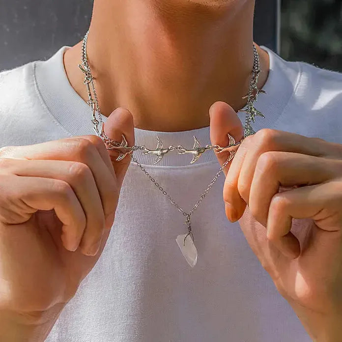 Creative Metal Flying Bird Double Layer Choker Necklace for Men Women Jewelry
