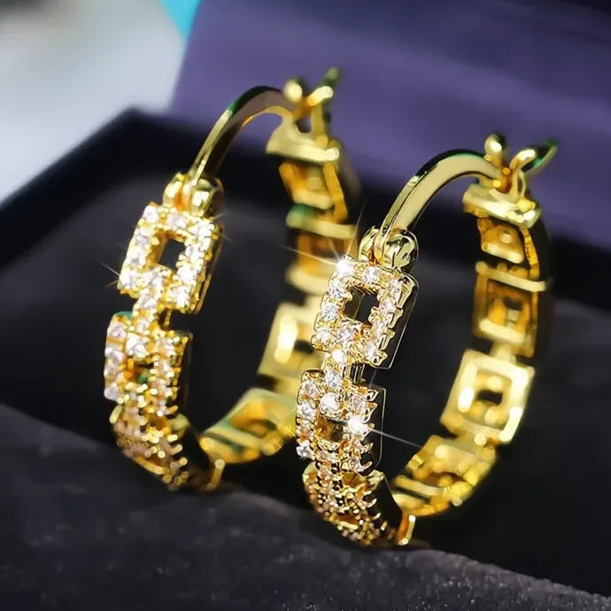 Linked Geometric Hoop Earrings for Women Cubic Zirconia Copper Alloy Jewelry 2021