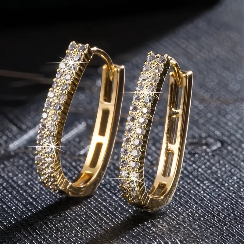 Luxury Full Paved Cubic Zirconia Hoop Earrings for Women Elegant Wedding Party Jewelry