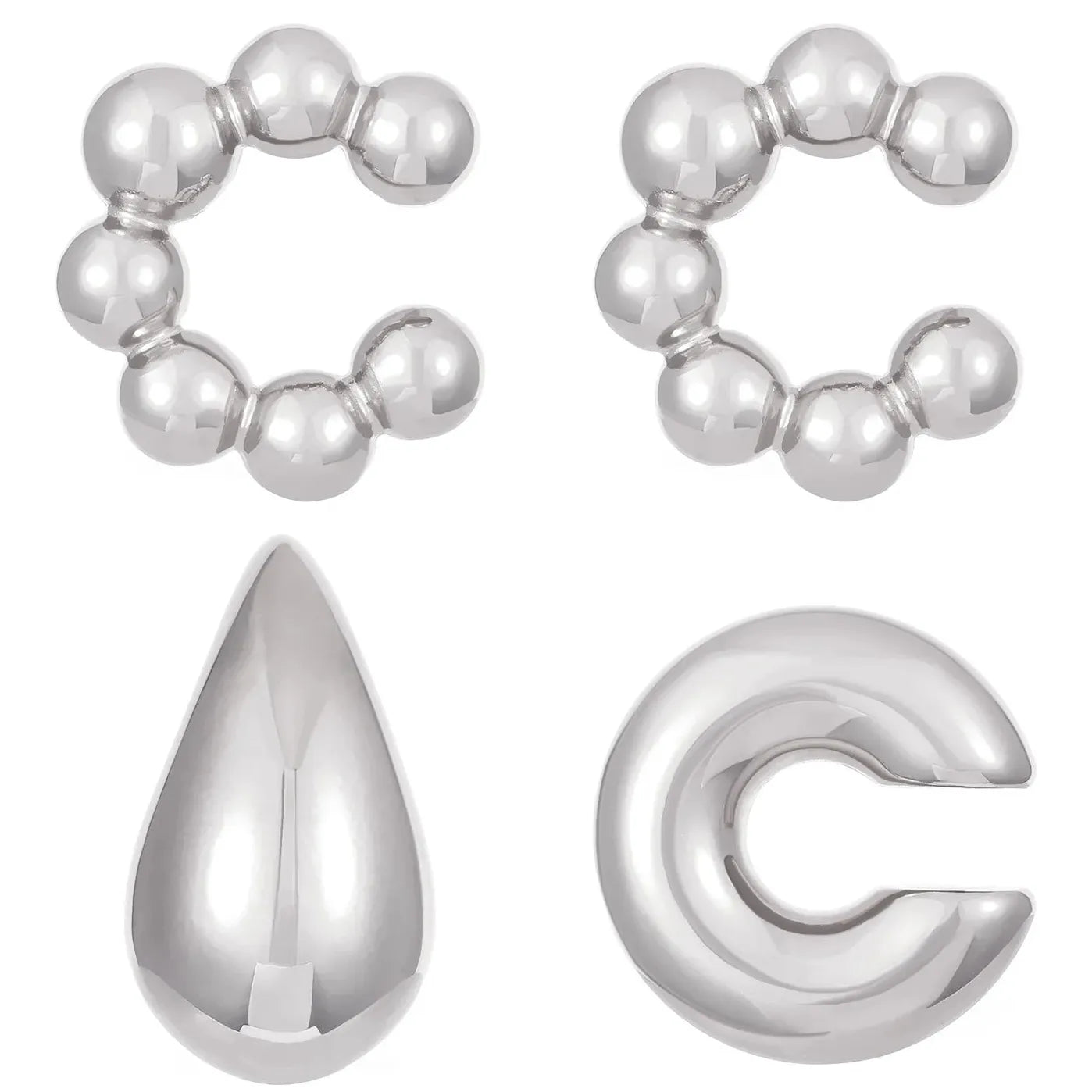 4Pc Vintage Geometric Clip Earrings Women Trendy C Shape Ear Cuff Jewelry
