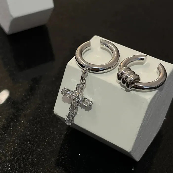 Zinc Alloy Punk Zircon Cross Thorns Clip Earrings for Men & Women Y2K Gift