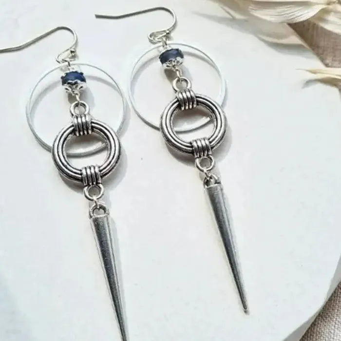 Inlaid Crystal Cone Pendant Drop Earrings Retro Punk Hip-Hop Women's Jewelry