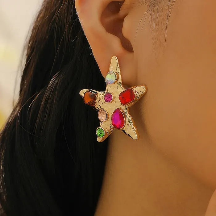 Vintage Colorful Crystal Starfish Drop Earrings for Women 2025